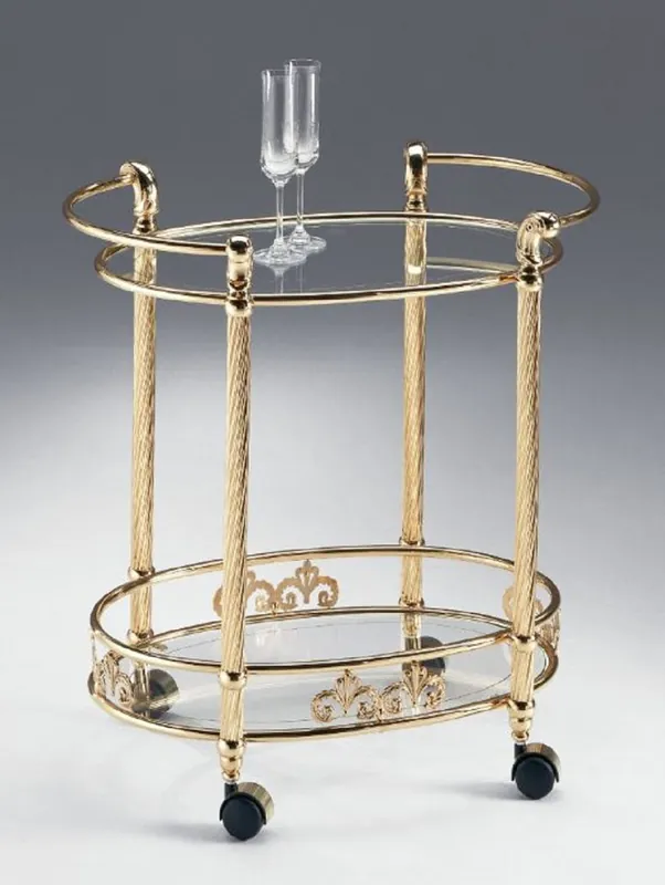 Casa Padrino Luxury Serving Trolley Brass / Black 78 x 72 x H. 72 cm - Oval Brass Trolley with Glass Plates - Hotel & Restaurant Accessories - Luxury Quality - Made in Italy Top-Angebot