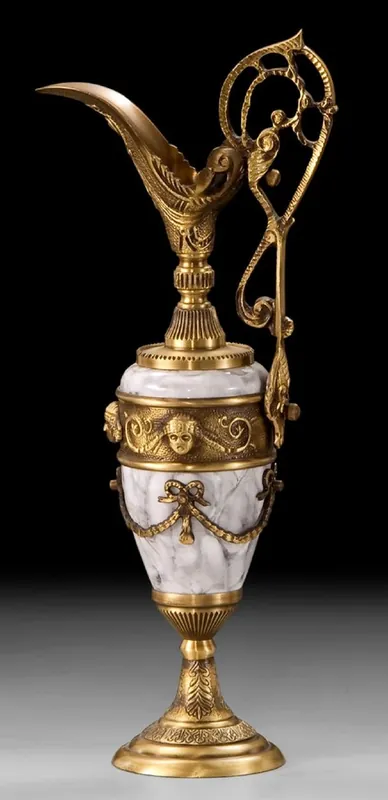 Casa Padrino luxury baroque wine jug gold / white gray 16 x H. 39 cm - Handmade bronze jug - Baroque decorative accessories - Baroque interior - Baroque furniture - Noble & Magnificent Sonderaktion