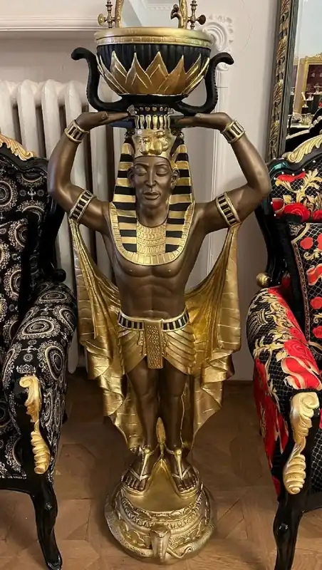 Sale Casa Padrino luxury XXL decorative sculpture egyptian with flower pot bronze / gold / black H. 130 cm - Weatherproof XXL decorative figure with flowerpot - Living room decoration - Garden decoration