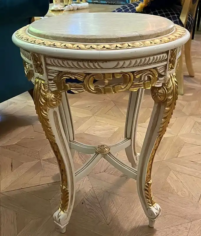 Nur Heute Casa Padrino baroque side table white / gold / cream - Handmade antique style solid wood table with marble top - Living room furniture in baroque style - Antique style furniture - Baroque furniture