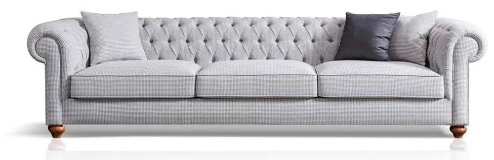 Casa Padrino luxury Chesterfield sofa gray / brown 300 x 100 x H. 77 cm - Living room sofa - Hotel sofa - Living room furniture - Chesterfield furniture - Luxury furniture Super-Preis