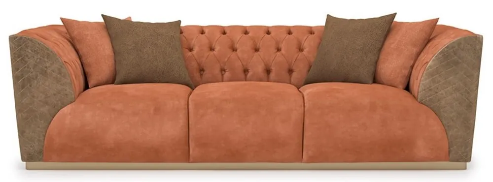 Preiswert Casa Padrino luxury Chesterfield sofa orange / brown / brass 250 x 98 x H. 73 cm - Living room sofa - Hotel sofa - Living room furniture - Chesterfield furniture - Luxury furniture