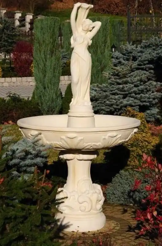Casa Padrino baroque fountain beige Ø 110 x H. 180 cm - Magnificent garden fountain in baroque style - Round garden decoration stone fountain - Baroque garden decoration accessories Expressversand