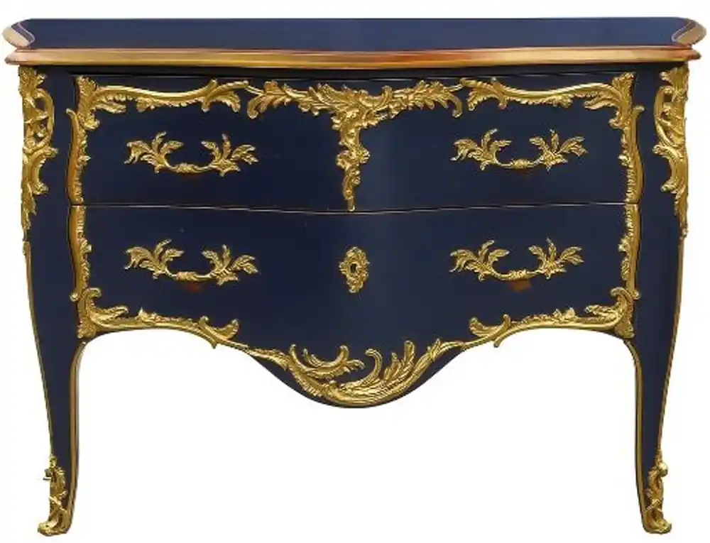Nur Für Kurze Zeit Casa Padrino baroque chest of drawers with 2 drawers antique dark blue / gold - Handmade solid wood chest of drawers in baroque style - Handmade baroque furniture - Noble & Magnificent