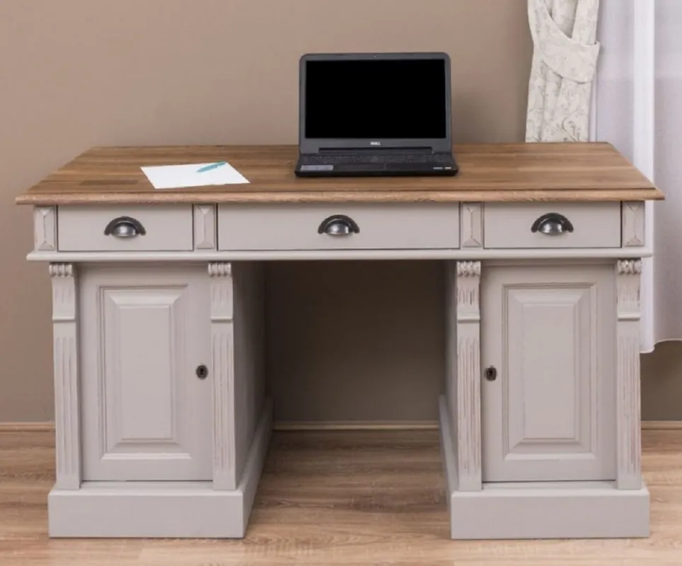 Casa Padrino country style shabby chic desk antique gray / brown 140 x 70 x H. 78 cm - Solid wood office table in country style - Office furniture - Country style furniture - Shabby Chic furniture Top-Angebot