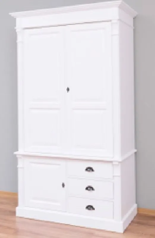 Casa Padrino country style bedroom cabinet white 120 x 59 x H. 210 cm - Solid wood wardrobe with 3 doors and 3 drawers - Solid wood bedroom furniture in country style Garantierte Lieferung