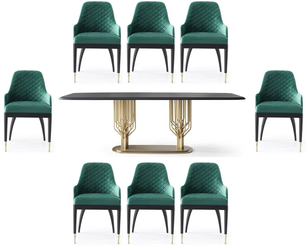 Top-Angebot Casa Padrino Luxury Dining Room Set Green / Black / Brass - 1 Luxury Dining Table & 8 Luxury Dining Chairs - Dining Room Furniture - Luxury Furniture - Luxury Collection