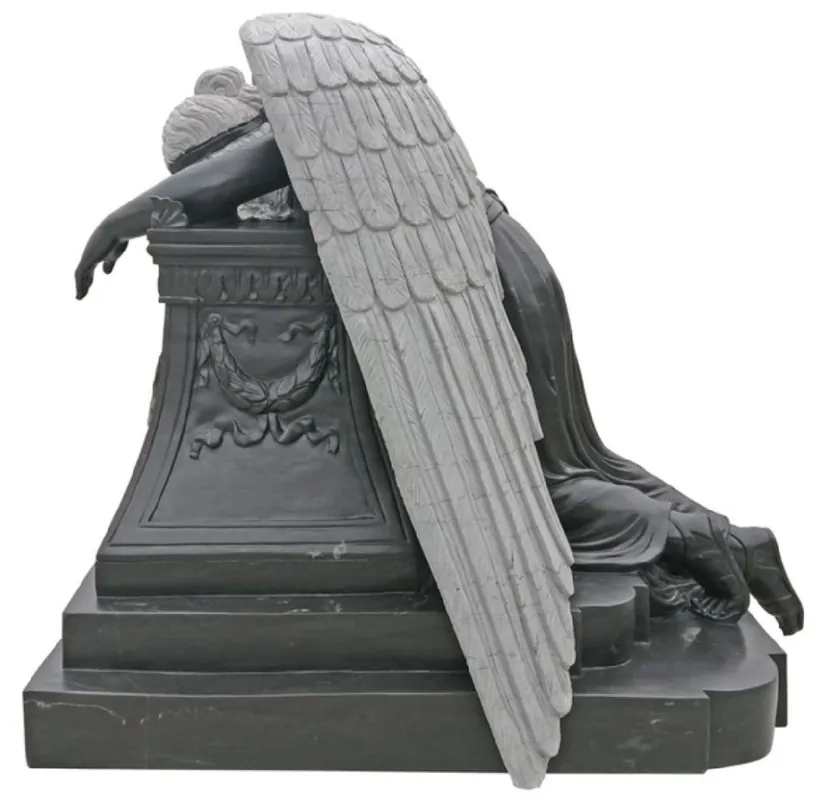 Casa Padrino luxury Art Nouveau decorative stone sculpture angel black / gray H. 125 cm - Magnificent garden stone decorative figure - Baroque & Art Nouveau garden decorative stone sculptures Preisreduziert