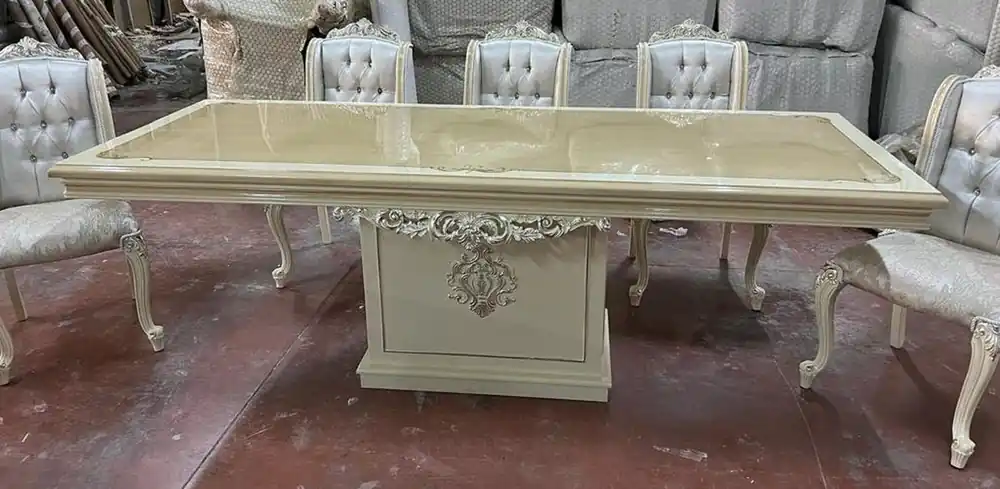 Casa Padrino luxury baroque dining room set silver / beige / white - 1 Baroque Dining Table & 6 Baroque Dining Chairs - Luxury dining room furniture in baroque style - Baroque furniture Neu
