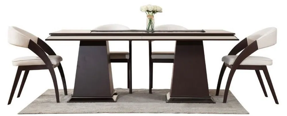Top-Angebot Casa Padrino Luxury Art Deco Dining Set Cream White / Dark Brown - 1 Luxury Art Deco Mirrored Dining Table & 6 Luxury Art Deco Dining Chairs - Luxury Art Deco Dining Furniture