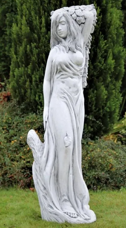 Sonderaktion Casa Padrino Art Nouveau Garden Decoration Sculpture Lady Gray 40 x 40 x H. 140 cm - Elegant Garden Decoration Stone Figure - Baroque & Art Nouveau Garden Decoration Accessories