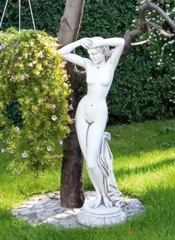 Schnäppchen Casa Padrino Art Nouveau Garden Decoration Sculpture Woman White / Gray H. 80 cm - Elegant Garden Decoration Stone Figure - Baroque & Art Nouveau Garden Decoration Accessories