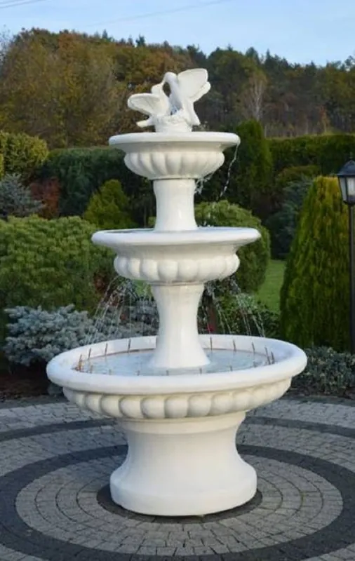 Casa Padrino baroque fountain with 2 decorative doves white Ø 120 x H. 186 cm - Magnificent garden fountain in baroque style - Round garden decoration stone fountain - Baroque garden decoration Top-Preis
