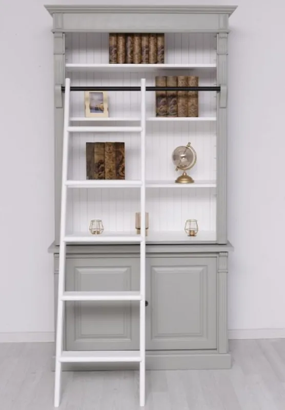 Casa Padrino country style bookcase with ladder gray / white 120 x 51 x H. 228 cm - Solid Wood Cabinet - Shelving Cabinet - Living Room Cabinet - Office Cabinet - Country Style Furniture Ausverkauf
