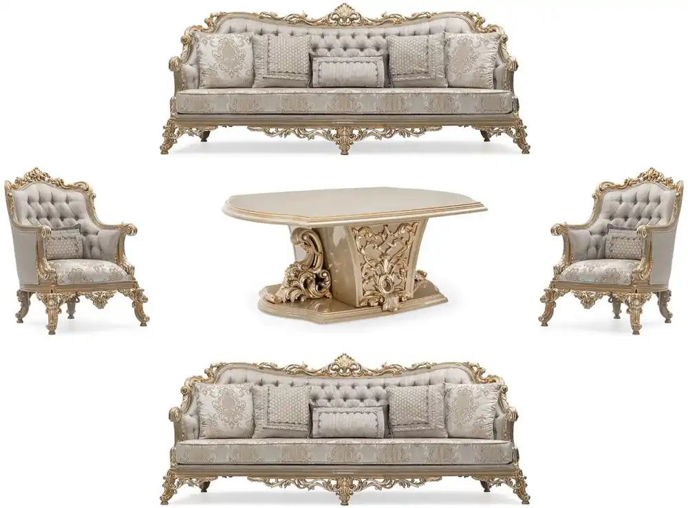 Markenware Casa Padrino luxury baroque living room set silver / gray / gold - 2 Sofas & 2 Armchairs & 1 Coffee Table - Handmade baroque living room furniture - Noble & Magnificent