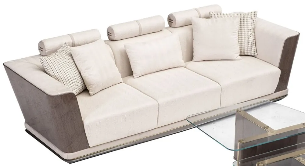 Casa Padrino luxury sofa cream / gray / gold 280 x 98 x H. 85 cm - Living room sofa - Hotel sofa - Living room furniture - Living room furnishings - Hotel furniture - Luxury furniture Mega-Angebot