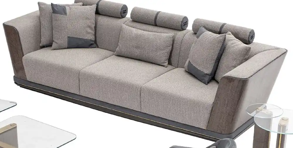 Nur Heute Casa Padrino luxury sofa gray / blue / gold 280 x 98 x H. 85 cm - Living room sofa - Hotel sofa - Living room furniture - Living room furnishings - Hotel furniture - Luxury furniture
