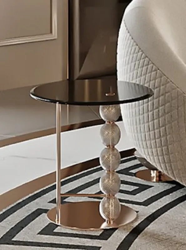 Heißes Angebot Casa Padrino luxury side table copper / black Ø 57 x H. 60.5 cm - Round metal table with glass top and decorative glass balls - Living room furniture - Hotel furniture - Luxury furniture