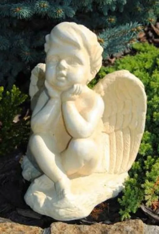 Casa Padrino Art Nouveau Garden Decoration Sculpture Angel Sand 18 x 19 x H. 24 cm - Elegant Garden Decoration Stone Figure - Baroque & Art Nouveau Garden Decoration Accessories Versand Am Gleichen Tag