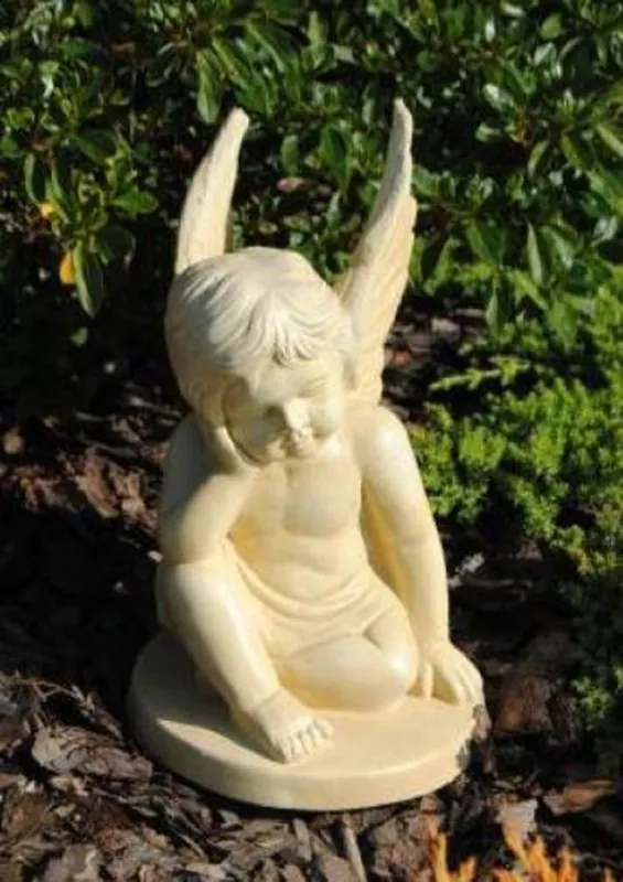 Casa Padrino Art Nouveau Garden Decoration Sculpture Angel Sand 18 x 19 x H. 31 cm - Elegant Garden Decoration Stone Figure - Baroque & Art Nouveau Garden Decoration Accessories Preisreduziert