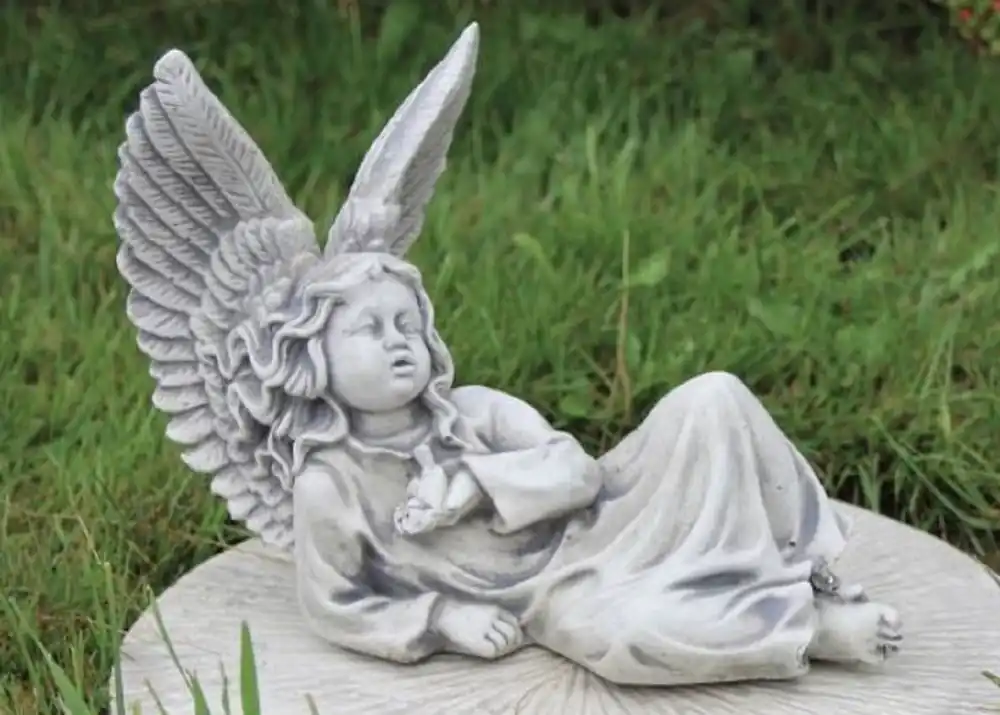 Neue Kollektion Casa Padrino Art Nouveau Garden Decoration Sculpture Angel Gray 17 x 33 x H. 27 cm - Elegant Garden Decoration Stone Figure - Baroque & Art Nouveau Garden Decoration Accessories