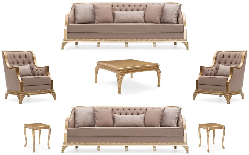 Casa Padrino luxury baroque living room set brown / gold - 2 Sofas & 2 Armchairs & 1 Coffee Table & 2 Side Tables - Handmade luxury living room furniture in baroque style - Noble & Magnificent Preis Gesenkt