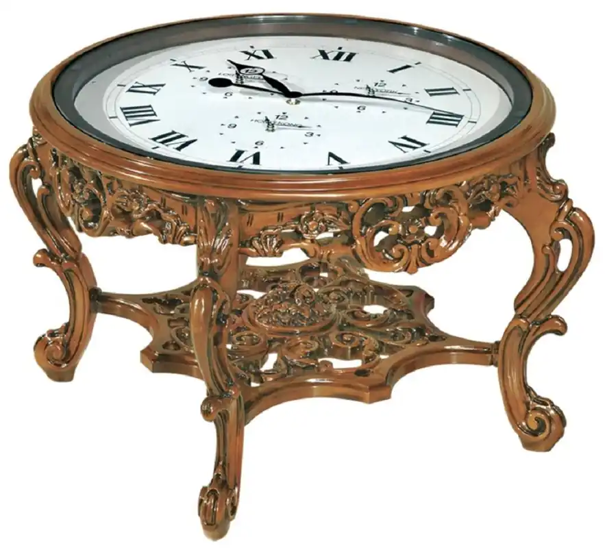 Casa Padrino luxury baroque coffee table with clock brown - Magnificent baroque style cocktail table - Baroque Furniture - Noble & Magnificent - Luxury Quality - Made in Italy Neue Ware