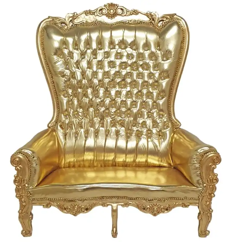Knallerangebot Casa Padrino Baroque Double Throne Armchair Majestic Gold Leather Look Bling Bling Rhinestones - Giant Armchair - Throne Chair Tron Sofa
