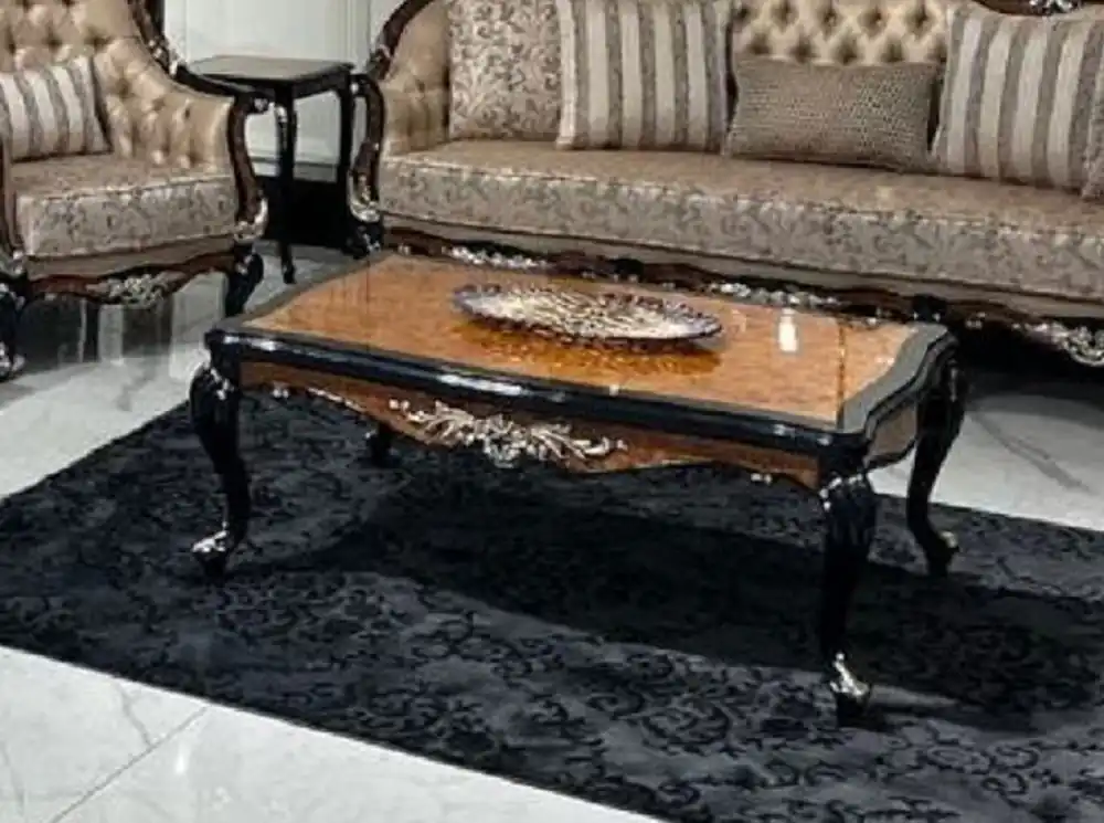 Top-Preis Casa Padrino luxury baroque coffee table brown / black / silver - Handmade solid wood living room table in baroque style - Luxury living room furniture in baroque style - Baroque furniture