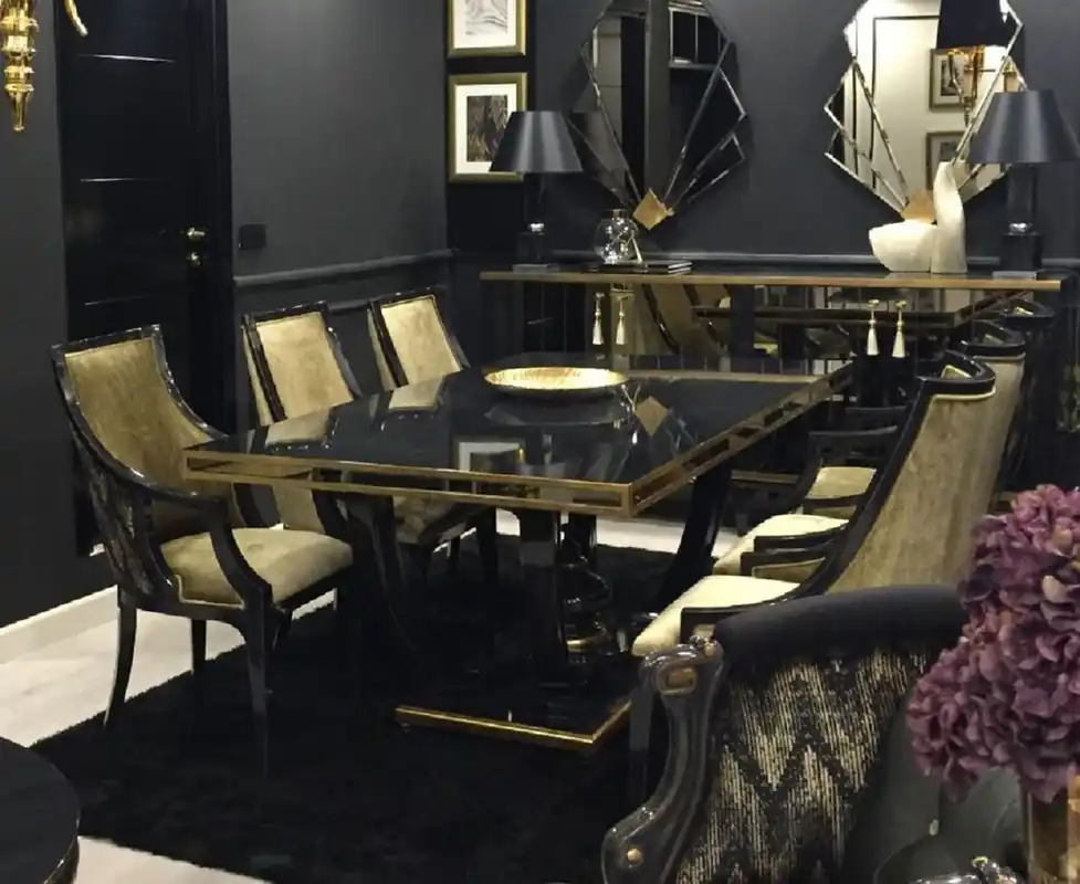 Casa Padrino luxury baroque dining chair set of 6 gold / black - Baroque style kitchen chairs - Magnificent luxury dining room furniture in the Baroque style - Baroque dining room furniture Expressversand