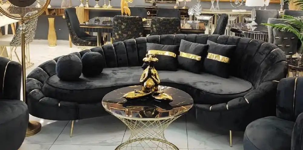 Casa Padrino luxury sofa black / gold 250 x 70 x H. 80 cm - Living room sofa - Hotel sofa - Living room furniture - Hotel furniture - Luxury furnishings - Luxury living room furniture Billig