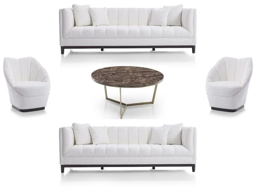 Top-Angebot Casa Padrino Luxury Living Room Set White / Black / Brass - 2 Luxury Sofas & 2 Luxury Armchairs & 1 Luxury Coffee Table - Living Room Furniture - Luxury Furniture - Luxury Furnishings