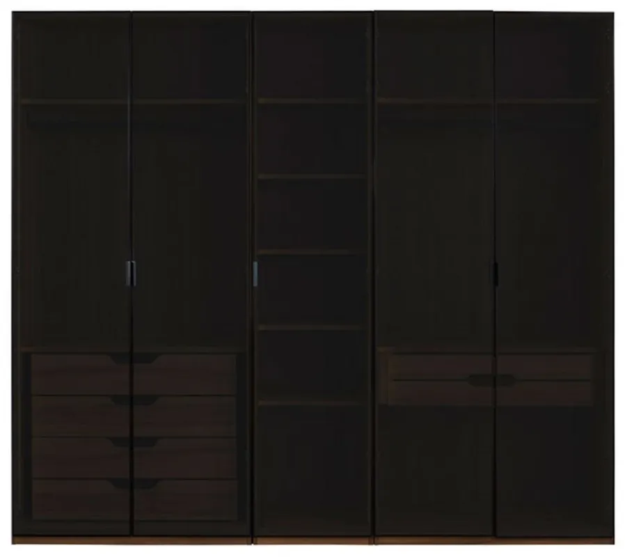 Expressversand Casa Padrino luxury wardrobe brown / black 250 x H. 220 cm - Solid wood bedroom cabinet with 5 glass doors and LED lighting - Bedroom furniture - Hotel furniture - Luxury furniture