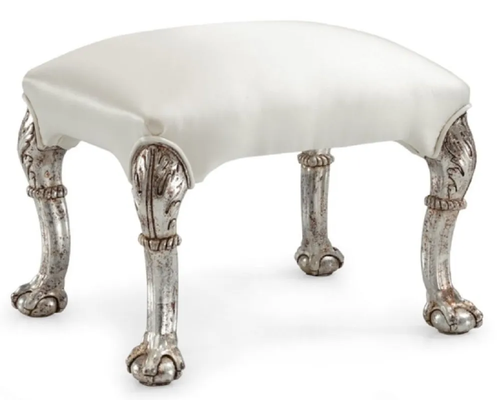 Casa Padrino luxury baroque leather stool white / antique silver - Handmade baroque style stool with high quality genuine leather - Baroque furniture - Noble & magnificent - Made in Italy Jetzt Kaufen