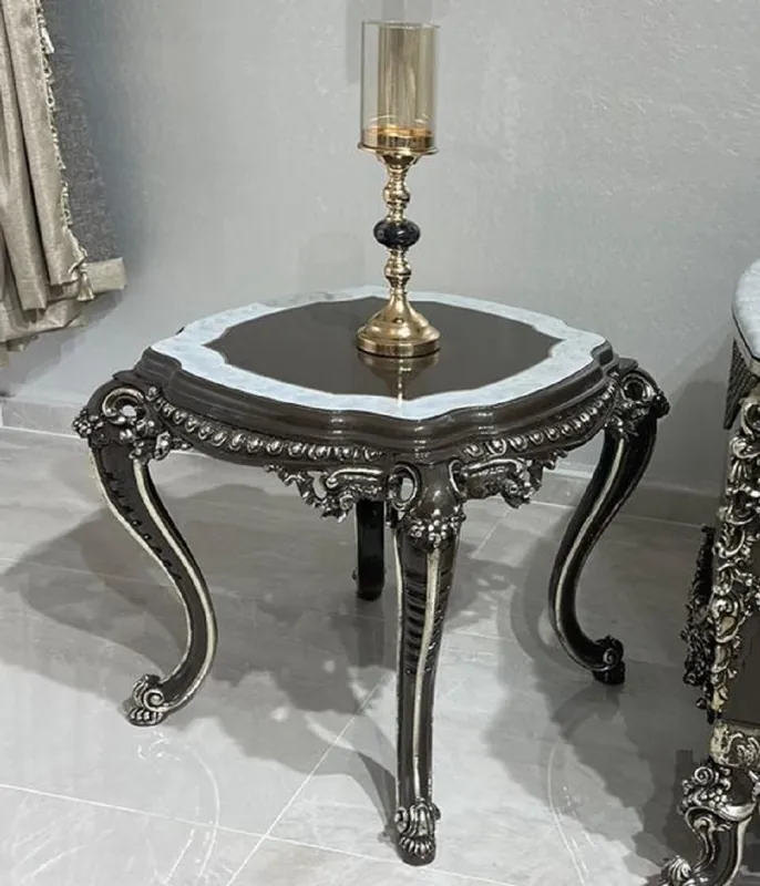 Casa Padrino luxury baroque side table black / white / silver - Handmade baroque style solid wood table - Luxury living room furniture in baroque style - Baroque furniture Bestpreis