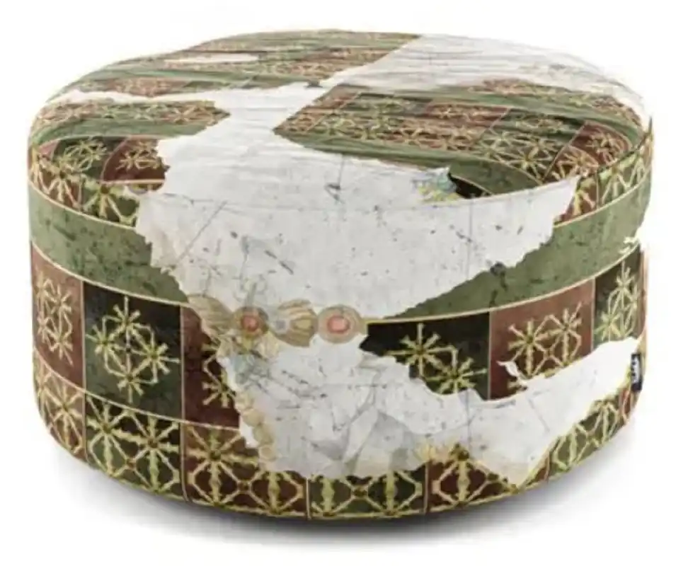Casa Padrino Luxury Footstool Green / Multicolor Ø 75 x H. 30 cm - Round Velvet Stool - Living Room Furniture - Hotel Furniture - Luxury Furniture - Luxury Furnishings Ausverkauf