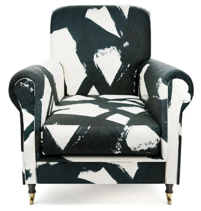Casa Padrino luxury velvet armchair black / white / brass 82 x 91 x H. 94 cm - Living room armchair - Hotel armchair - Living room furniture - Hotel furniture - Luxury furniture Neu Im Sortiment