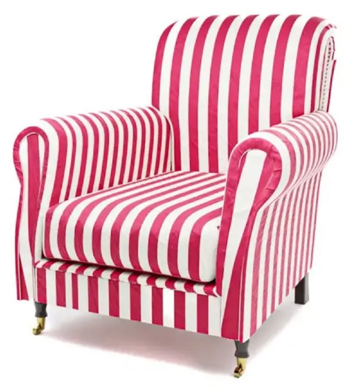 Geprüft Casa Padrino luxury velvet armchair with stripes red / white / black / brass 82 x 91 x H. 94 cm - Living room armchair - Living room furniture - Hotel furniture - Luxury furniture
