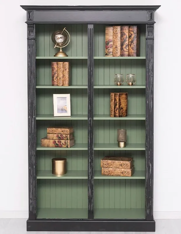Casa Padrino country style bookcase antique black / green 120 x 39 x H. 197 cm - Solid Wood Cabinet - Shelf Cabinet - Living Room Cabinet - Office Cabinet - Country Style Furniture Geprüft