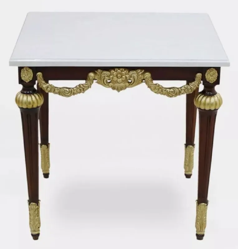 Casa Padrino luxury baroque side table with marble top white / dark brown / gold - Rectangular solid wood table in baroque style - Baroque furniture - Noble & magnificent Günstig
