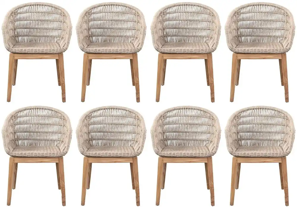 Sale Casa Padrino luxury dining room chair set of 8 gray / natural 60 x 60 x H. 80 cm - Luxury garden chairs with fine rattan weave - Dining room furniture - Garden furniture - Luxury furniture