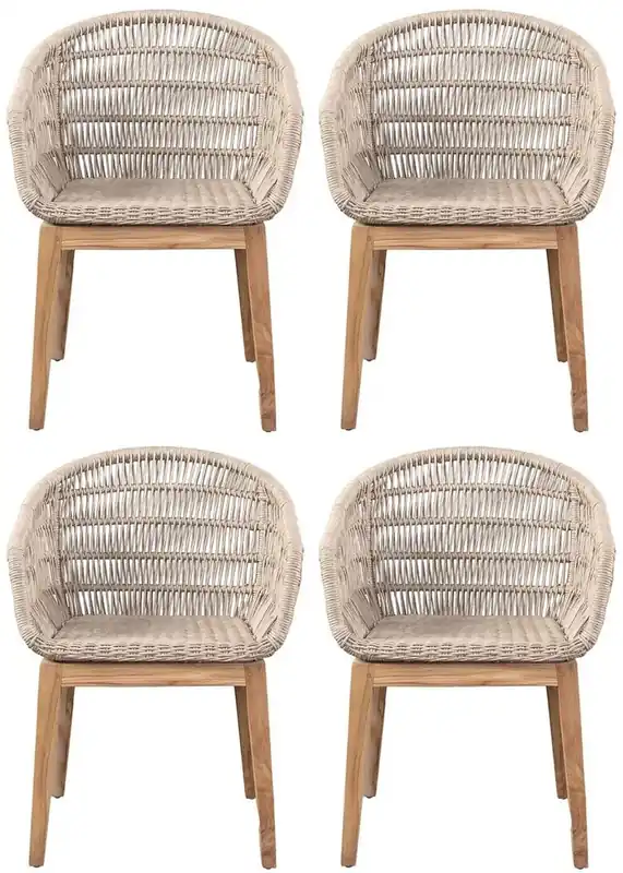 Saisonangebot Casa Padrino luxury dining room chair set of 4 gray / natural 60 x 60 x H. 80 cm - Luxury garden chairs with fine rattan weave - Dining room furniture - Garden furniture - Luxury furniture