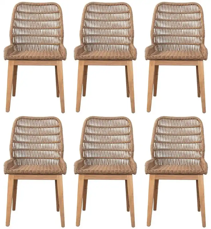 Casa Padrino luxury dining room chair set of 6 brown / natural 50 x 60 x H. 90 cm - Luxury garden chairs with fine rattan weave - Dining room furniture - Garden furniture - Luxury furniture Jetzt Bestellen