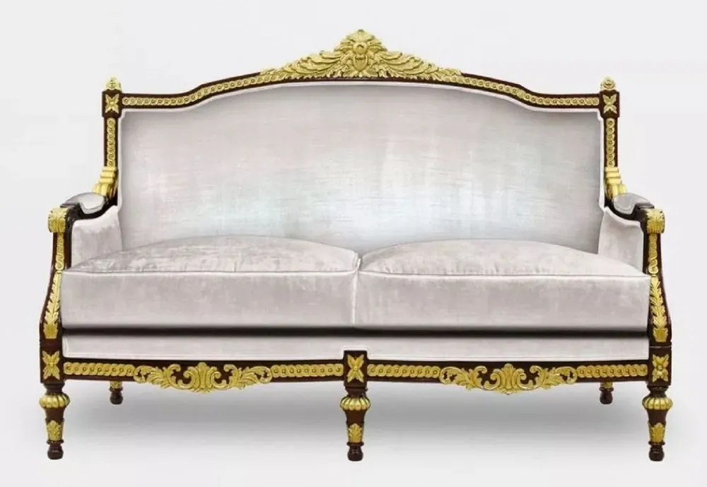 Casa Padrino luxury baroque living room 2 seater sofa gray / dark brown / gold - Handmade baroque style sofa - Luxury living room furniture in baroque style - Baroque furniture Top-Seller