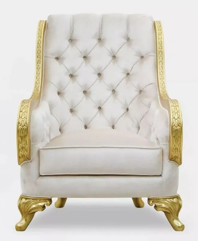 Bestpreis Casa Padrino luxury baroque living room armchair light gray / gold - Handmade baroque style armchair - Luxury living room furniture in baroque style - Baroque furniture