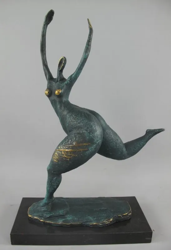 Sichere Zahlung Casa Padrino luxury bronze decorative sculpture dancer turquoise / gold / black 35 x 15 x H. 48 cm - Abstract bronze decorative figure with marble base - Desk decoration - Decorative accessories
