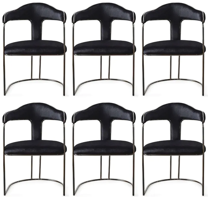 Casa Padrino luxury Art Deco dining chair set of 6 with armrests black / bronze 60 x 58 x H. 92 cm - Dining room furniture - Restaurant furniture - Art Deco furniture - Luxury furniture Markenware
