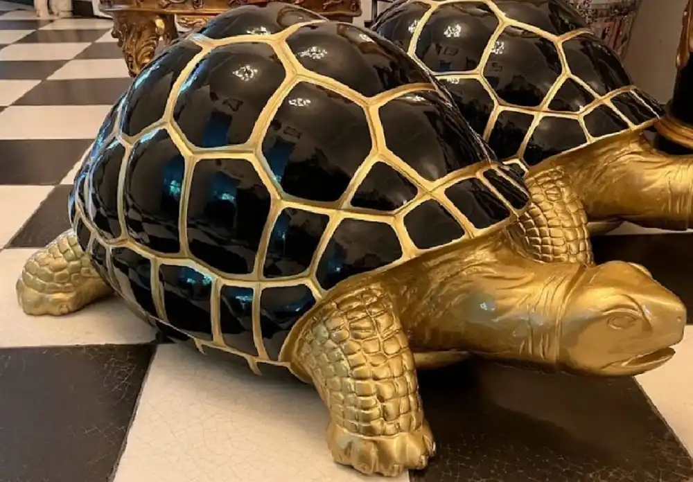 Casa Padrino luxury XXL decorative figure turtle gold / black 110 x 48 x H. 45 cm - Weatherproof XXL decorative sculpture - Living room decoration - Garden decoration - Luxury XXL animal figure Markenware