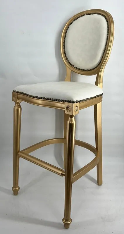 Casa Padrino baroque bar chair gray / gold - Handmade solid wood bar stool with fine velvet - Baroque bar furniture - Noble & Magnificent Echt