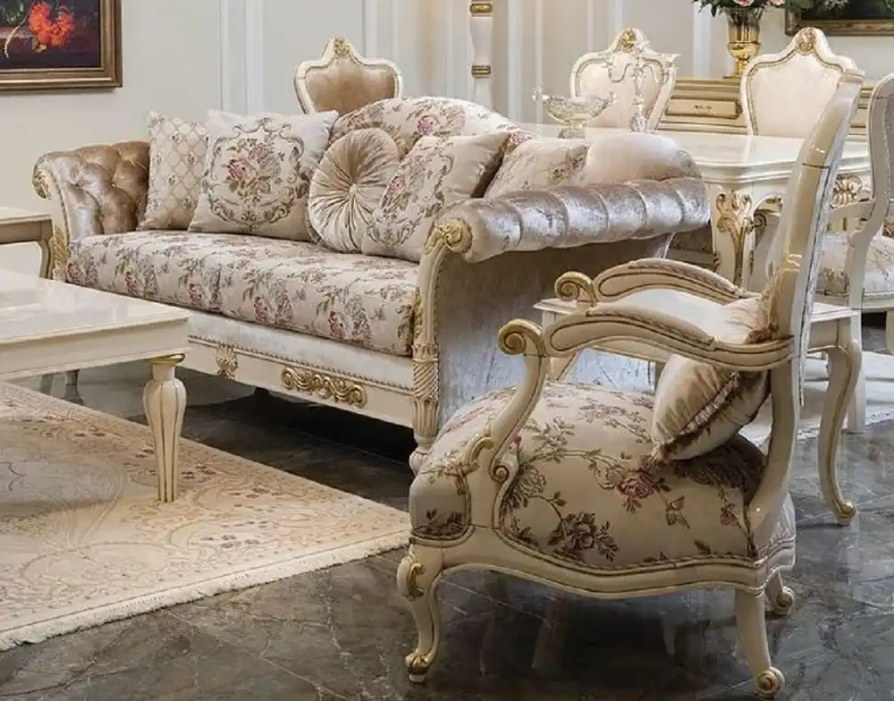 Casa Padrino luxury baroque living room set cream / pink / white / gold - 2 Sofas & 2 Armchairs - Handmade baroque living room furniture - Noble & Magnificent Super-Preis